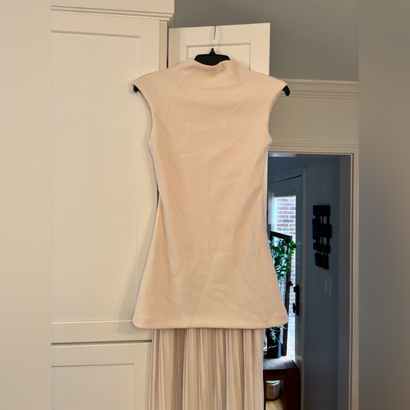 Naked Wardrobe Funnel Neck Mixed Media Maxi Dress in cream off white - Picture 4 of 8